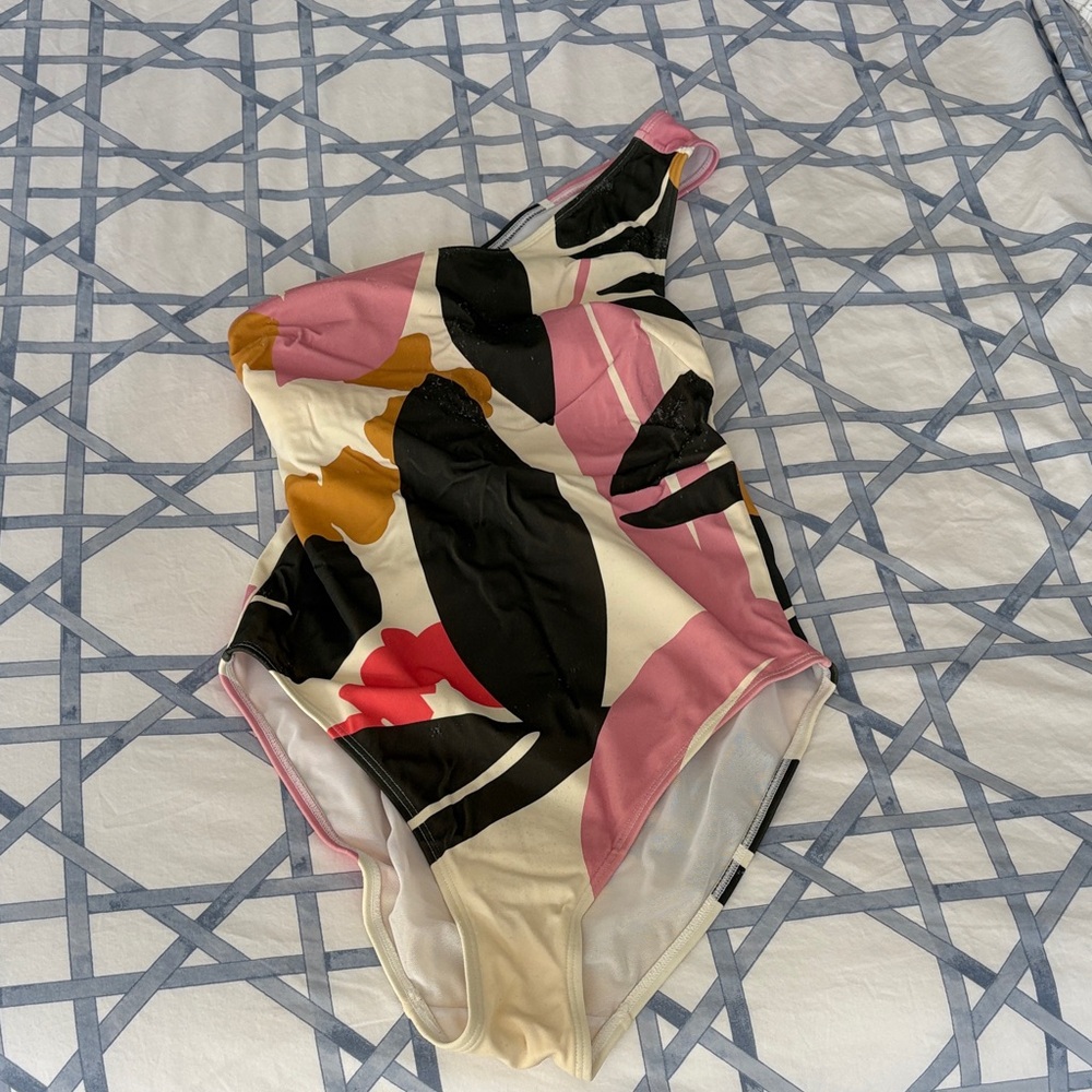 Boden One-Piece Swimsuit in Pink, Black, Cream & Mustard Floral